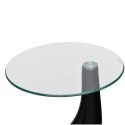 Czarny stolik kawowy z okrągłym, szklanym blatem, wysoki połysk
