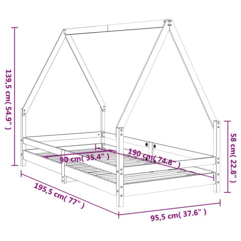 Rama łóżka dla dzieci, biała, 90x190 cm, drewno sosnowe