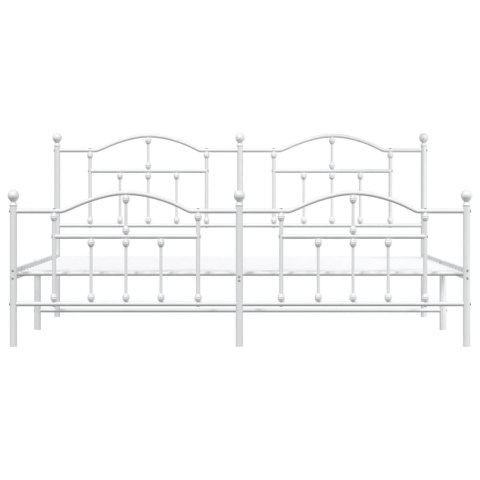 Metalowa rama łóżka z wezgłowiem i zanóżkiem, biała, 193x203 cm