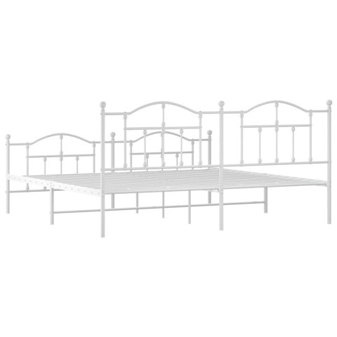 Metalowa rama łóżka z wezgłowiem i zanóżkiem, biała, 193x203 cm