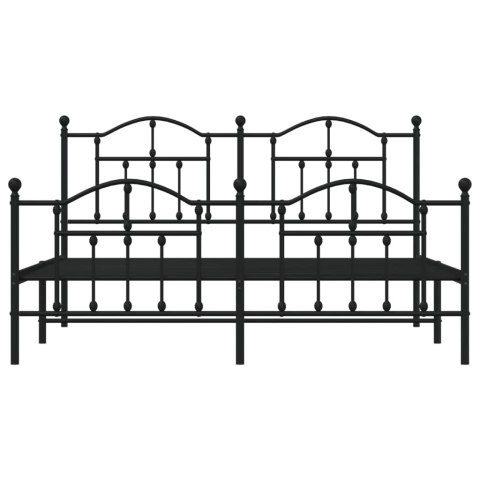 Metalowa rama łóżka z wezgłowiem i zanóżkiem, czarna, 183x213cm
