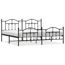 Metalowa rama łóżka z wezgłowiem i zanóżkiem, czarna, 200x200cm