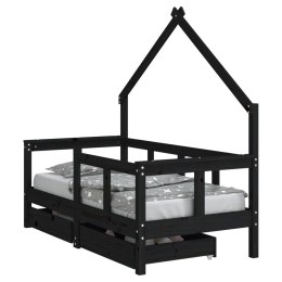 Rama łóżka dziecięcego z szufladami, czarna, 70x140 cm, sosnowa