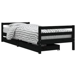 Rama łóżka dziecięcego z szufladami, czarna, 90x200 cm, sosnowa
