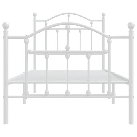 Metalowa rama łóżka z wezgłowiem i zanóżkiem, biała, 90x190 cm