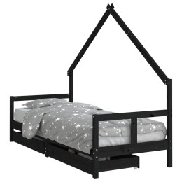 VidaXL Rama łóżka dziecięcego z szufladami, czarna, 80x200 cm, sosnowa