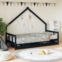 VidaXL Rama łóżka dziecięcego z szufladami, czarna, 90x200 cm, sosnowa