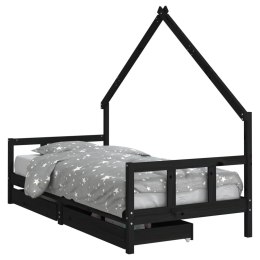 VidaXL Rama łóżka dziecięcego z szufladami, czarna, 90x200 cm, sosnowa