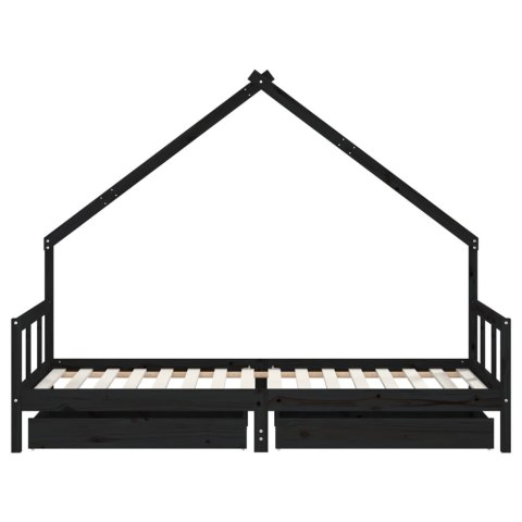 Rama łóżka dziecięcego z szufladami, czarna, 90x200 cm, sosnowa