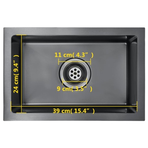 Ręcznie robiony zlew kuchenny, sitko, czarny, stal nierdzewna