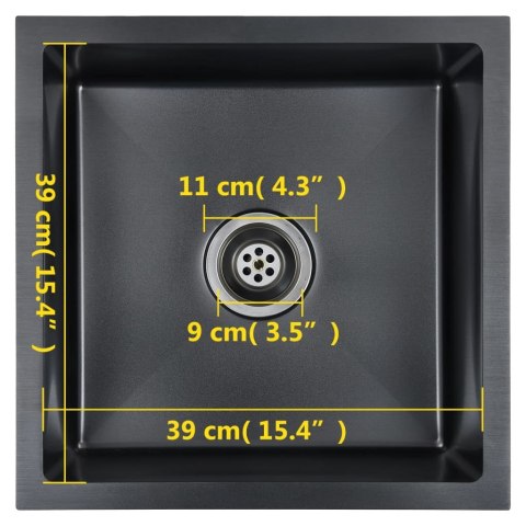Ręcznie robiony zlew kuchenny, sitko, czarny, stal nierdzewna