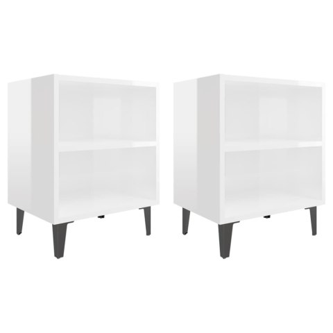 2 szafki nocne z metalowymi nóżkami, białe, połysk, 40x30x50cm