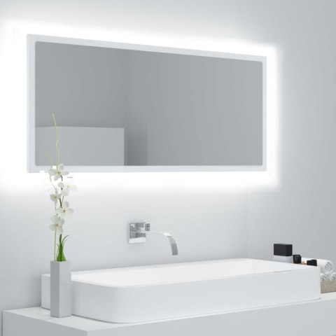 Lustro łazienkowe z LED, białe, 100x8,5x37 cm, akryl