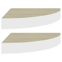 Narożne półki ścienne, 2 szt., dąb i biel, 35x35x3,8 cm, MDF