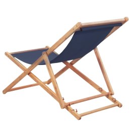 Składany leżak plażowy, tkanina i drewniana rama, niebieski