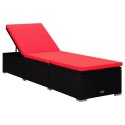 Leżak z poduszką i stolikiem, polirattan, czerwony