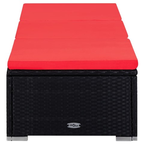 Leżak z poduszką i stolikiem, polirattan, czerwony