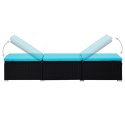 Leżak z poduszką i stolikiem, polirattan, niebieski