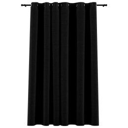 Zasłona stylizowana na lnianą, przelotki, czarna, 290x245 cm