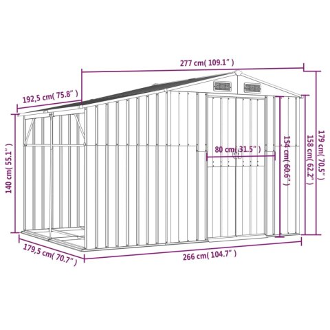 Szopa ogrodowa, brązowa, 277x192,5x179 cm, stal galwanizowana