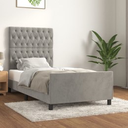 Rama łóżka z zagłówkiem, jasnoszara, 100x200 cm, aksamitna