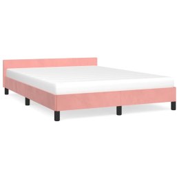 Rama łóżka z zagłówkiem, różowa, 140x200 cm, aksamitna