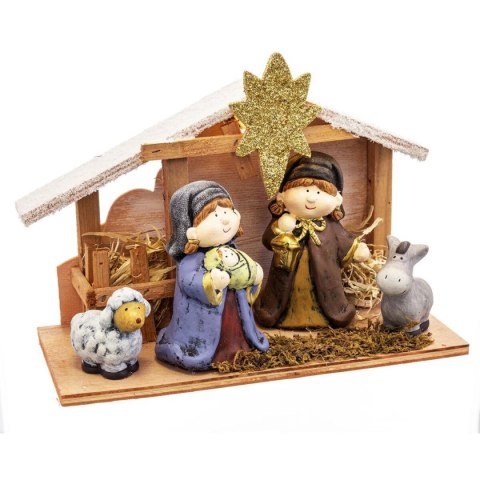 Ozdoby świąteczne Wielokolorowy Drewno Ceramika Narodziny/Betlejem 27,5 x 12 x 20 cm (4 Części)
