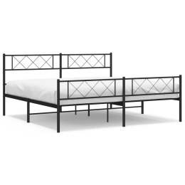Metalowa rama łóżka z wezgłowiem i zanóżkiem, czarna, 180x200cm