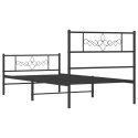Metalowa rama łóżka z wezgłowiem i zanóżkiem, czarna, 100x200cm