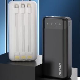 Pojemny powerbank 20000mAh z 3 wbudowanymi kablami USB-C microUSB Lightning biały