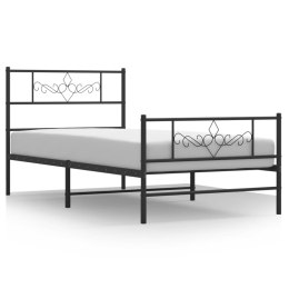Metalowa rama łóżka z wezgłowiem i zanóżkiem, czarna, 80x200 cm