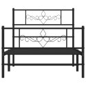 Metalowa rama łóżka z wezgłowiem i zanóżkiem, czarna, 80x200 cm