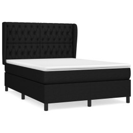 Łóżko kontynentalne z materacem, czarne, tkanina, 140x190 cm