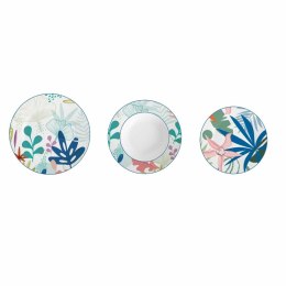 Zestaw Obiadowy DKD Home Decor Niebieski Kolor Zielony Niebieskie / Zielone Porcelana Nowoczesny Liść roślin 18 Części