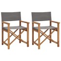 Krzesła reżyserskie, 2 szt., lite drewno tekowe, szare