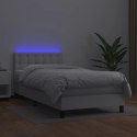 Łóżko kontynentalne z materacem i LED, biała ekoskóra 90x200 cm