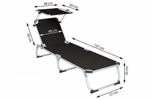 Leżak ogrodowy, składany z daszkem, antracyt 187 cm