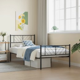Metalowa rama łóżka z wezgłowiem i zanóżkiem, czarna, 90x190 cm