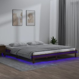 Rama łóżka z LED, miodowy brąz, 140x190 cm, lite drewno