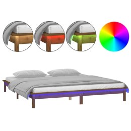 Rama łóżka z LED, miodowa, 150x200 cm, King Size, lite drewno
