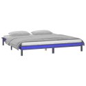 Rama łóżka z LED, szara, 140x190 cm, lite drewno