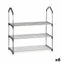 Szafka na Buty 3 Półki Srebrzysty 58 x 26 x 58 cm Czarny Metal (6 Sztuk)