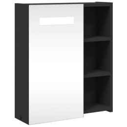 Szafka łazienkowa z lustrem i LED, czarna, 45x13x52 cm