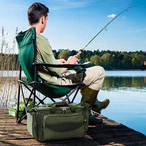Wodoodporna torba wędkarska zielona, 56×31×30 cm, poliester