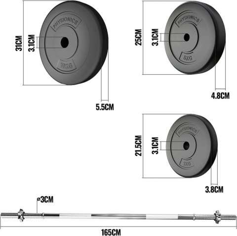 PHYSIONICS Zestaw do podnoszenia ciężarów 165 cm, 54 kg PHYSIONICS Zestaw do podnoszenia ciężarów 165 cm, 54 kg