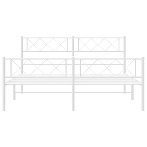 Metalowa rama łóżka z wezgłowiem i zanóżkiem, biała, 140x190 cm