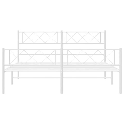 Metalowa rama łóżka z wezgłowiem i zanóżkiem, biała, 140x200 cm