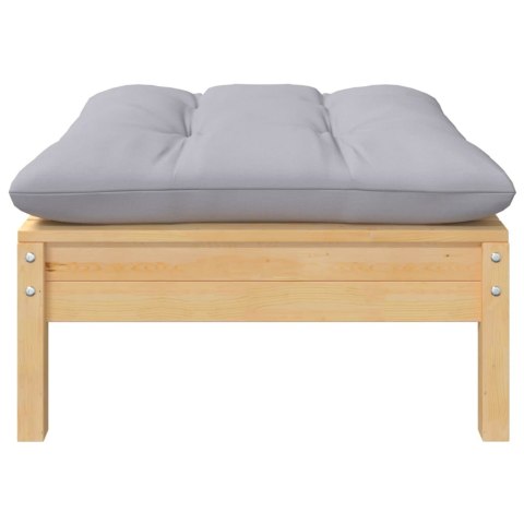 2-osobowa sofa ogrodowa z szarymi poduszkami, drewno sosnowe