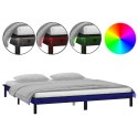 Rama łóżka z LED, czarna, 140x190 cm, lite drewno