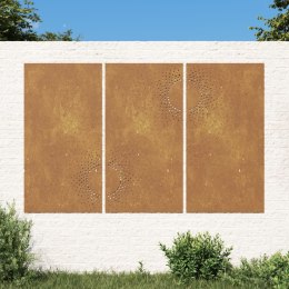 Ogrodowa dekoracja ścienna, 3 cz., 105x55 cm, stal kortenowska